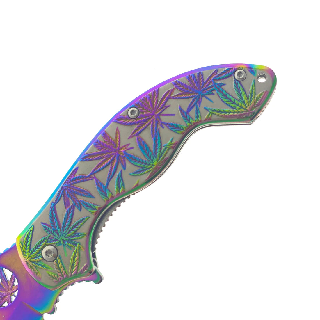 Falcon 7.5" Spring Assisted Knife w/ Rainbow ABS Marijuana Design - KS3601RB