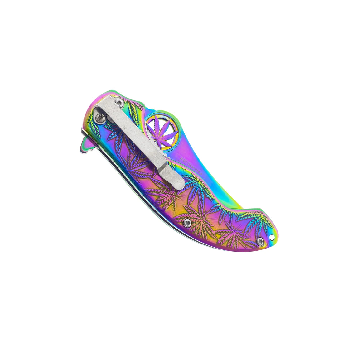 Falcon 7.5" Spring Assisted Knife w/ Rainbow ABS Marijuana Design - KS3601RB