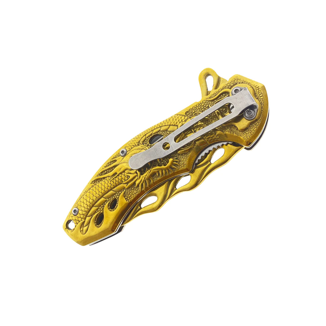 Falcon Gold 8" Spring Assisted Pocket Knife w/ABS 3D Dragon Flame Blade - KS3603GD