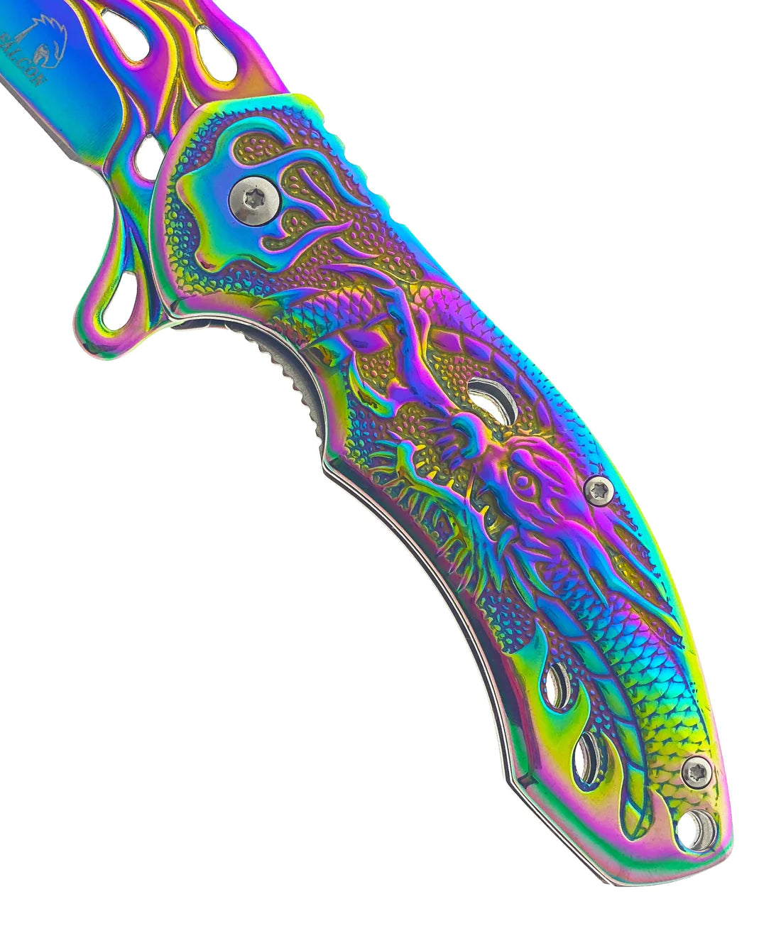 Falcon Rainbow 8" Spring Assisted Pocket Knife w/ABS 3D Dragon Flame Blade - KS3603RB