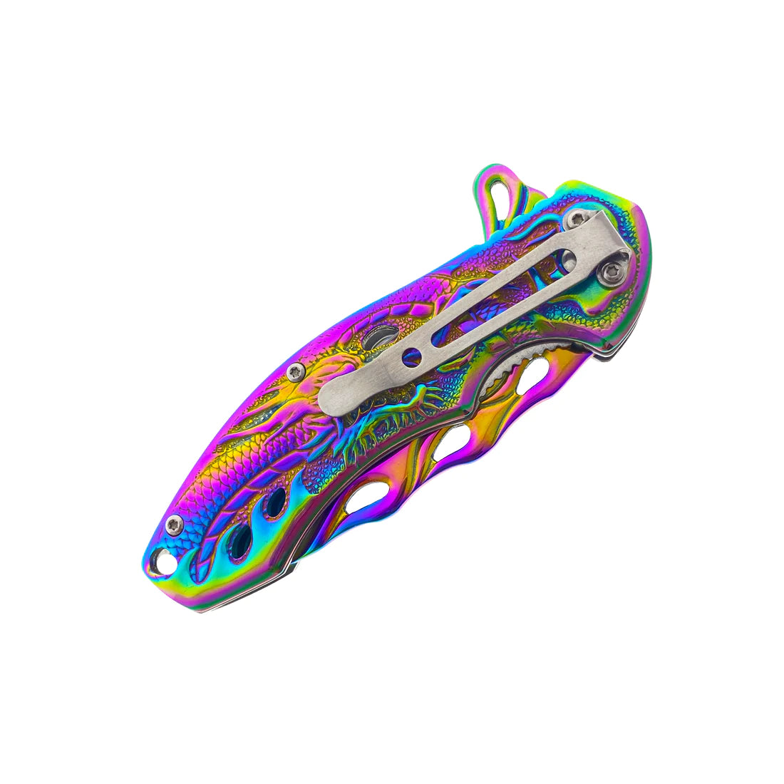 Falcon Rainbow 8" Spring Assisted Pocket Knife w/ABS 3D Dragon Flame Blade - KS3603RB