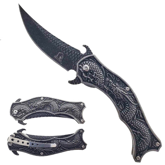 Falcon 8" Spring Assisted Knife W/ Black Dragon Handle - KS3604BK