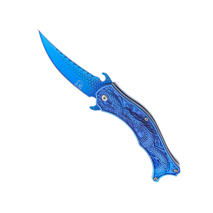 Falcon 8" Spring Assisted Knife W/ Blue Dragon Handle - KS3604BL