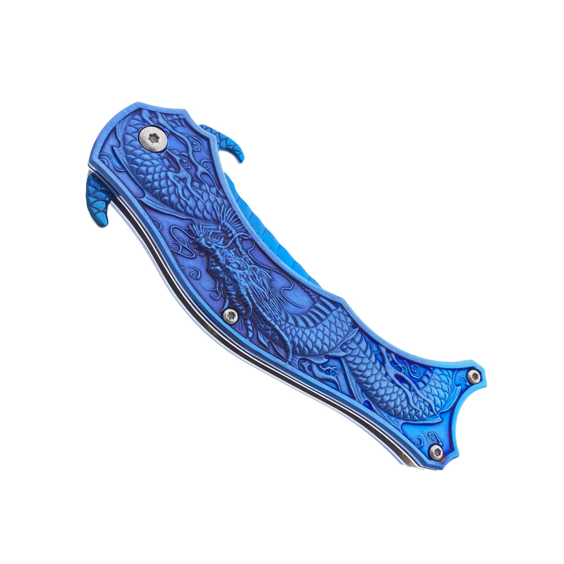 Falcon 8" Spring Assisted Knife W/ Blue Dragon Handle - KS3604BL