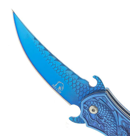 Falcon 8" Spring Assisted Knife W/ Blue Dragon Handle - KS3604BL