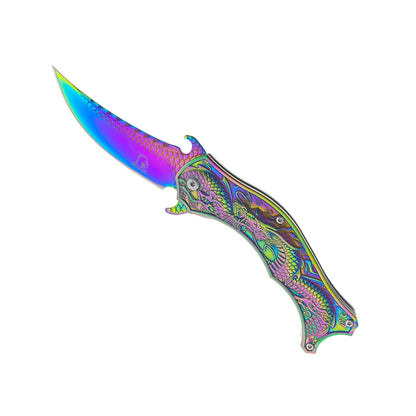 Falcon 8" Spring Assisted Knife W/ Rainbow Dragon Handle - KS3604RB