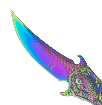 Falcon 8" Spring Assisted Knife W/ Rainbow Dragon Handle - KS3604RB