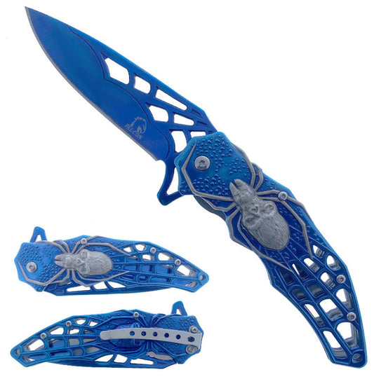 Falcon 8" Overall in Length Spring Assisted Knife Spider Handle Blue - KS3605BL