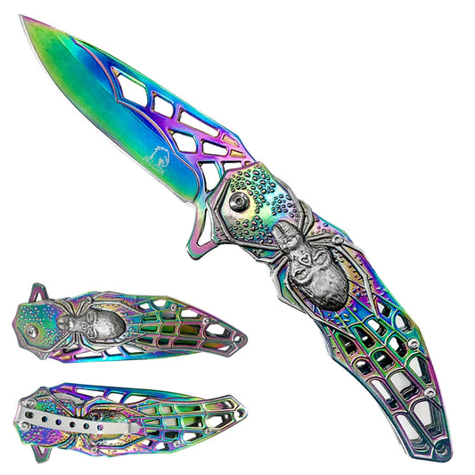 Falcon 8" Overall in Length Spring Assisted Knife Spider Handle Rainbow - KS3605RB