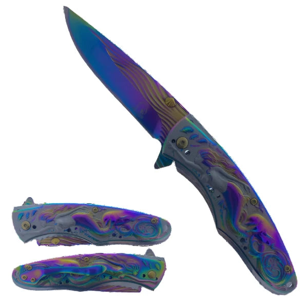 Falcon 8" Overall Knife W/ Rainbow Mermaid Design - KS3606RB