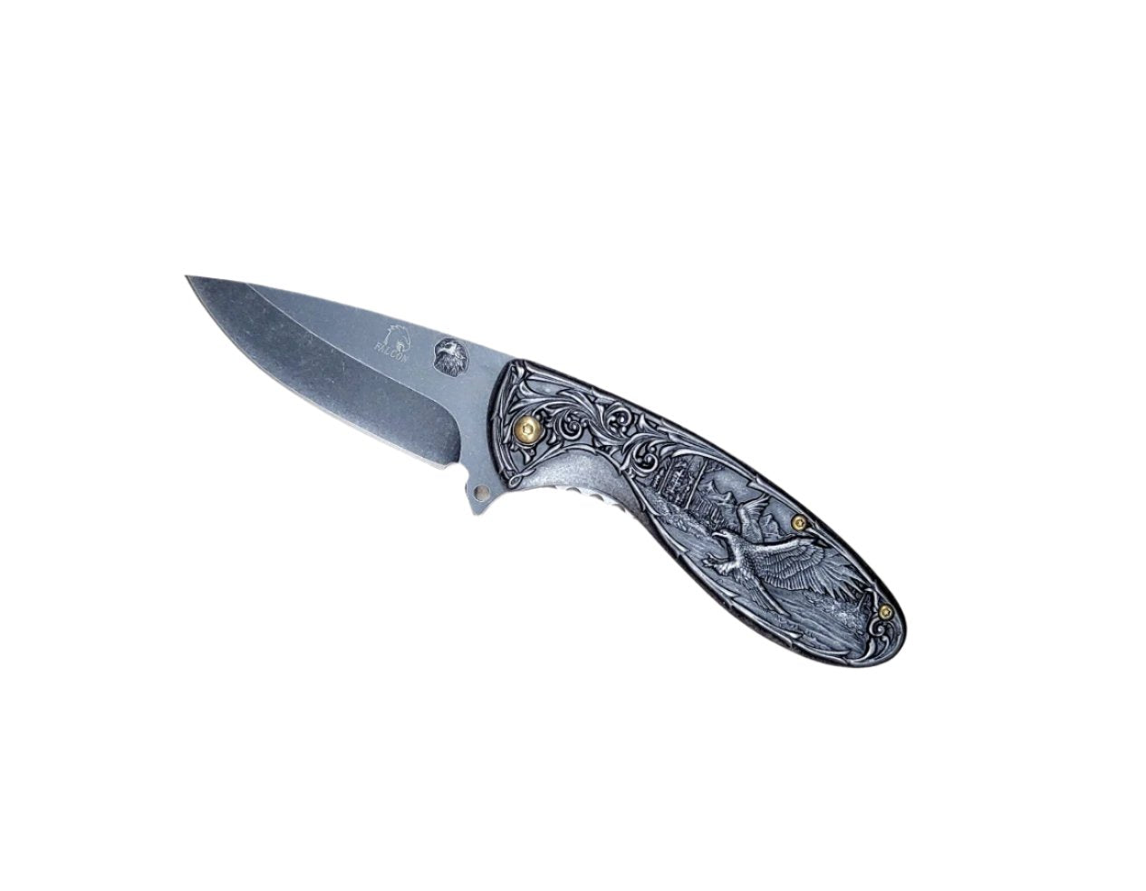 Falcon 8" Eagle Designed Handle Spring Assisted Knife Black - KS3607BK