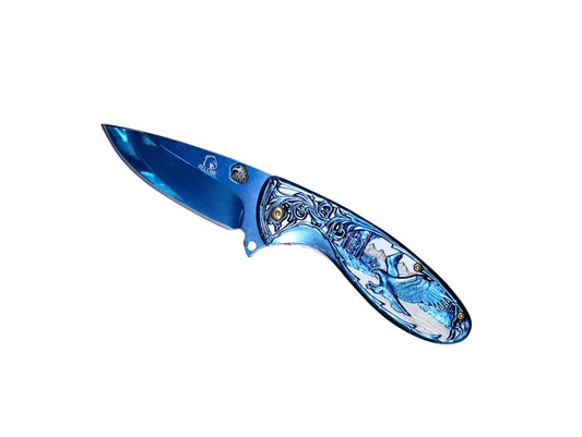 Falcon 8" Eagle Designed Handle Spring Assisted Knife Blue - KS3607BL