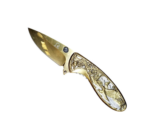 Falcon 8" Eagle Designed Handle Spring Assisted Knife Gold - KS3607GD