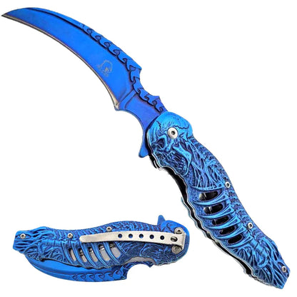 Falcon 7.75" Spring Assisted Knife Blue Skull - KS3612BL