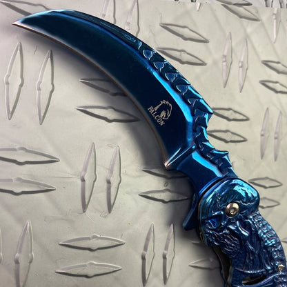 Falcon 7.75" Spring Assisted Knife Blue Skull - KS3612BL