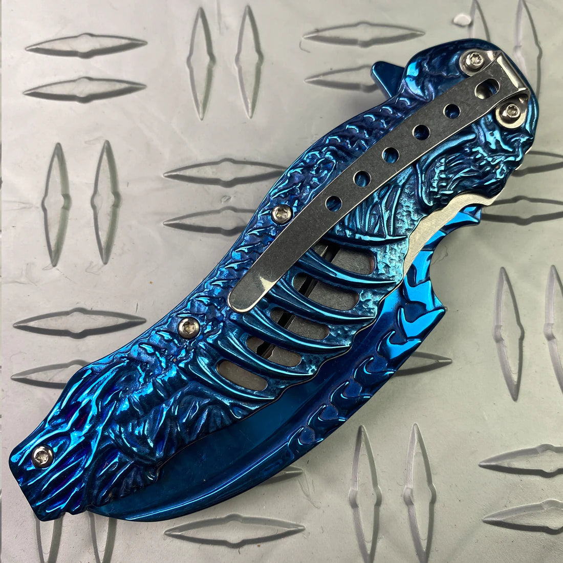 Falcon 7.75" Spring Assisted Knife Blue Skull - KS3612BL