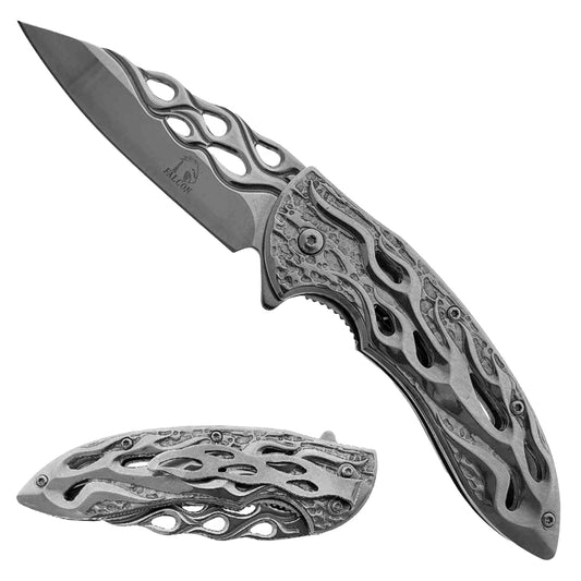 Falcon Chrome 8" Spring Assisted Pocket Knife w/ABS 3D Chrome Blade - KS3614CH