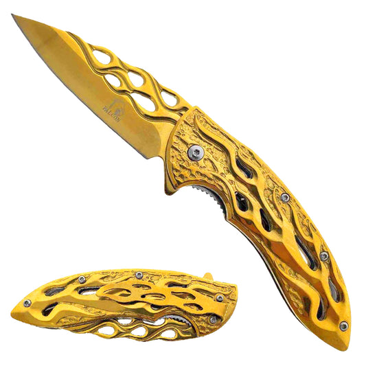 Falcon Gold 8" Spring Assisted Pocket Knife w/ABS 3D Gold Blade - KS3614GD