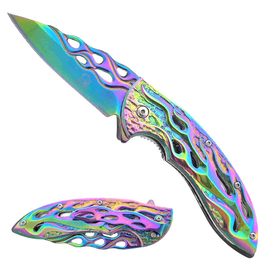 Falcon Rainbow 8" Spring Assisted Pocket Knife w/ABS 3D Rainbow Blade - KS3614RB