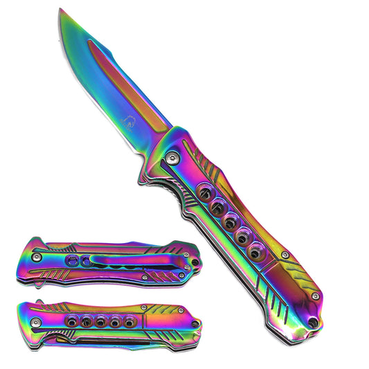 Falcon 7.75" Overall Semi-Automatic Rainbow Spring Assisted Knife - KS3629RB