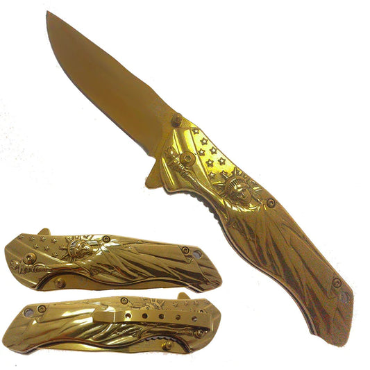 3" Titanium Blade & 4.75" Handle Statue of Liberty - Gold - KS36445GD