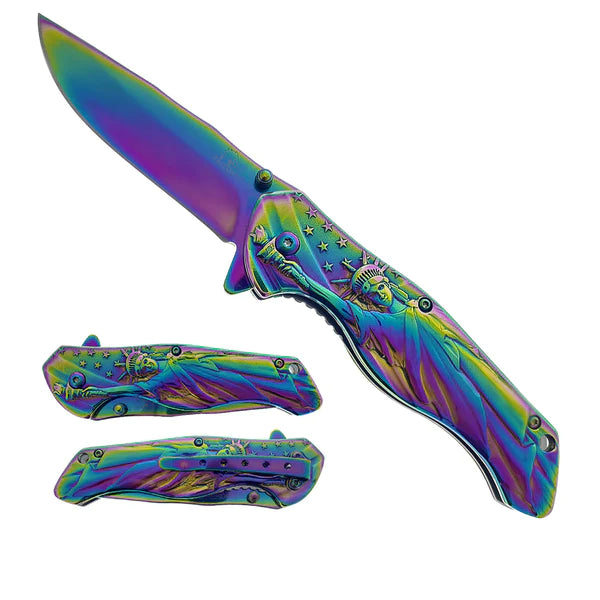 3" Titanium Blade & 4.75" Handle Statue of Liberty - Rainbow - KS36445RB