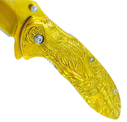 Falcon 3" Gold Titanium Blade 4.75" Gold Steel Handle with Kirin (Qilin) Engraving - KS3764GD