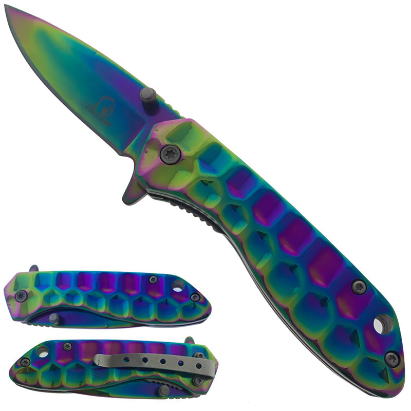 Falcon 2-3/4" mirror glass titanium blade & 3.75" Handle  Rainbow- KS3776RB