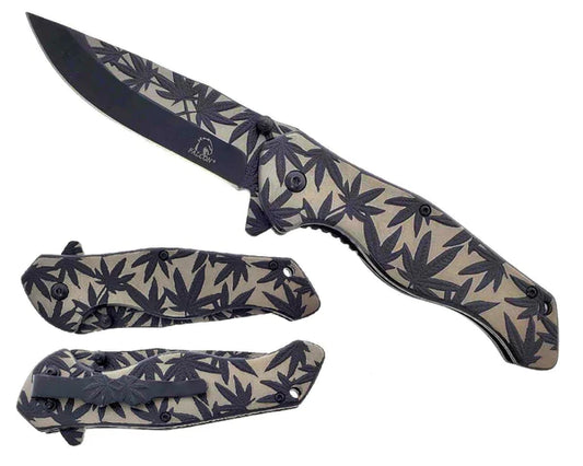 8" Overall Knife w Black Marijuana Design - KS3779BK