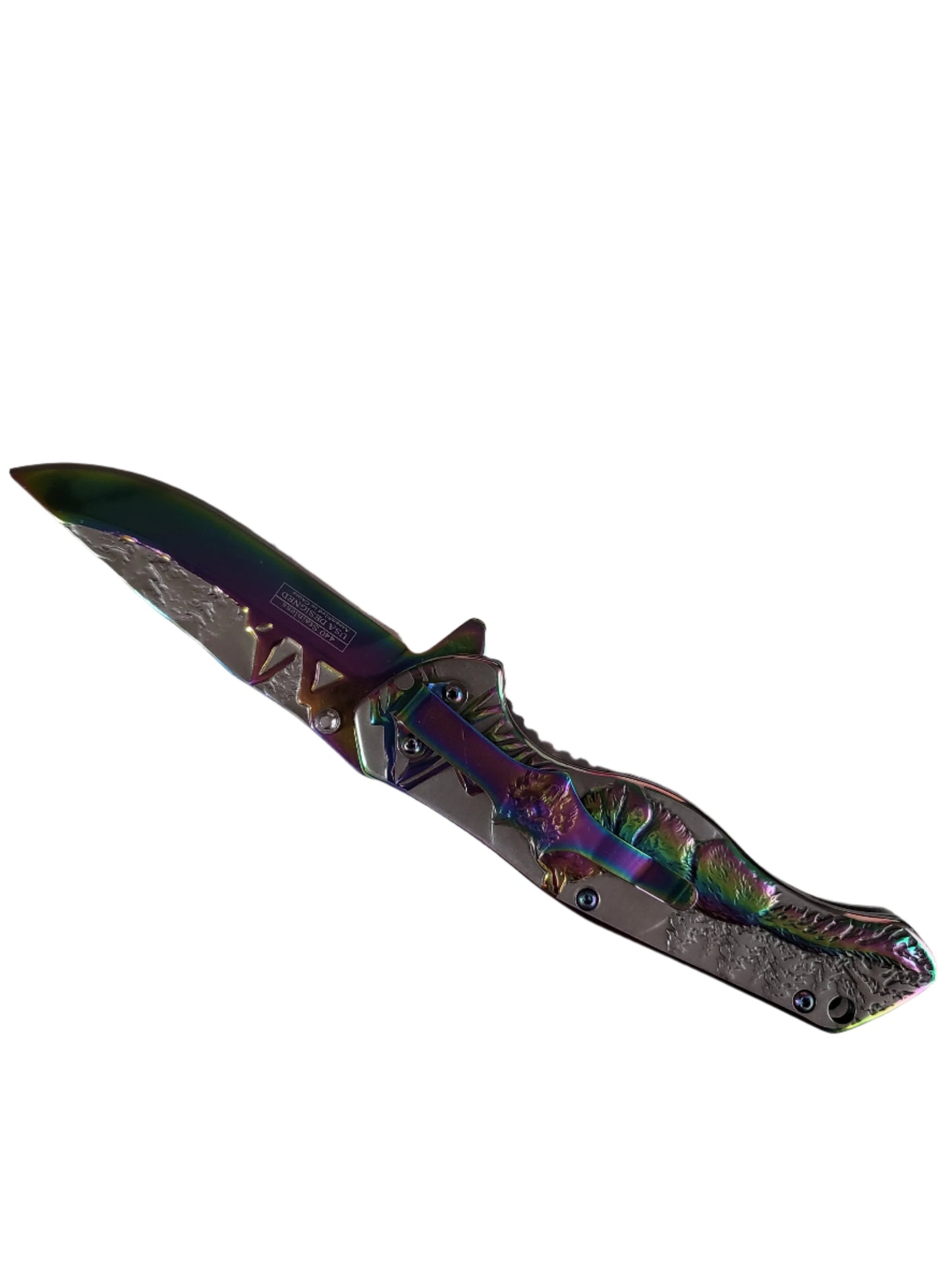 Falcon 8 1/4" Overall Knife w Grey/Rainbow Wolf Design - KS3780RB