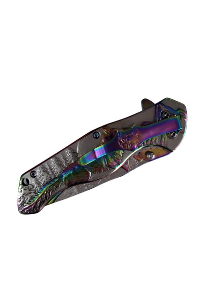 Falcon 8 1/4" Overall Knife w Grey/Rainbow Wolf Design - KS3780RB