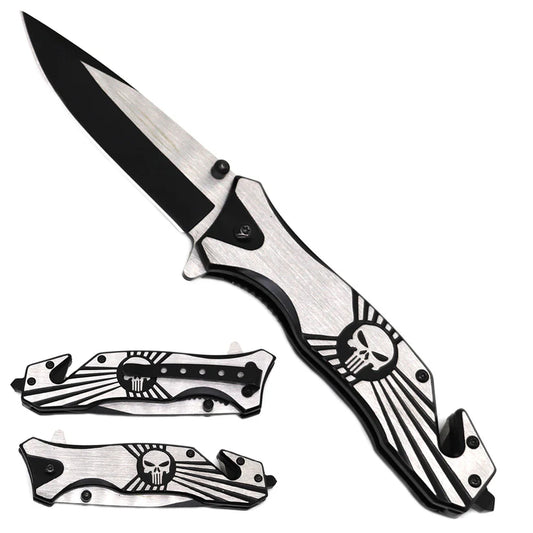 8.5" Overall Semi Automatic with Skull Folding Knife - KS3782BK