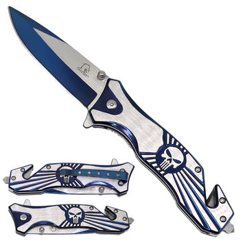 8.5" Overall Semi Automatic with Skull Folding Knife - KS3782BL