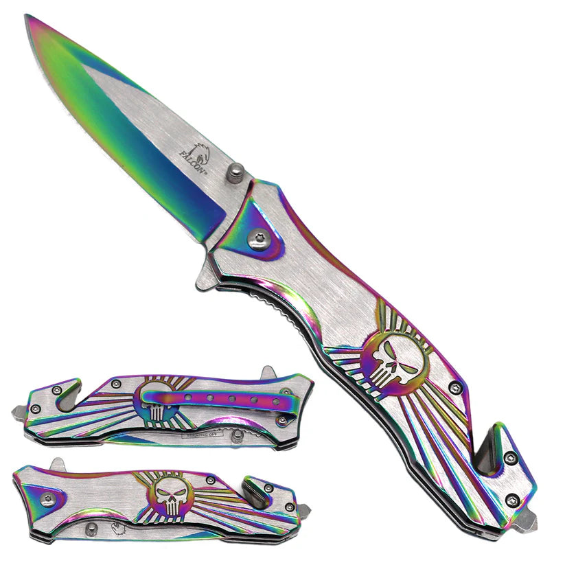 8.5" Overall Semi Automatic with Skull Folding Knife - KS3782RB