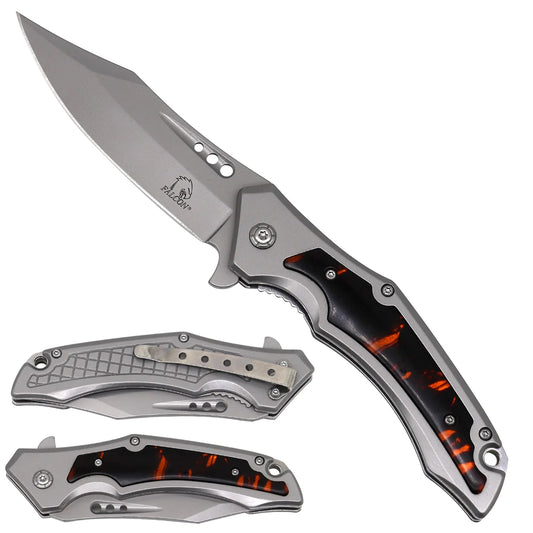 8" Falcon Black & Red on Chrome Handle Pocket Knife - KS3785GPO