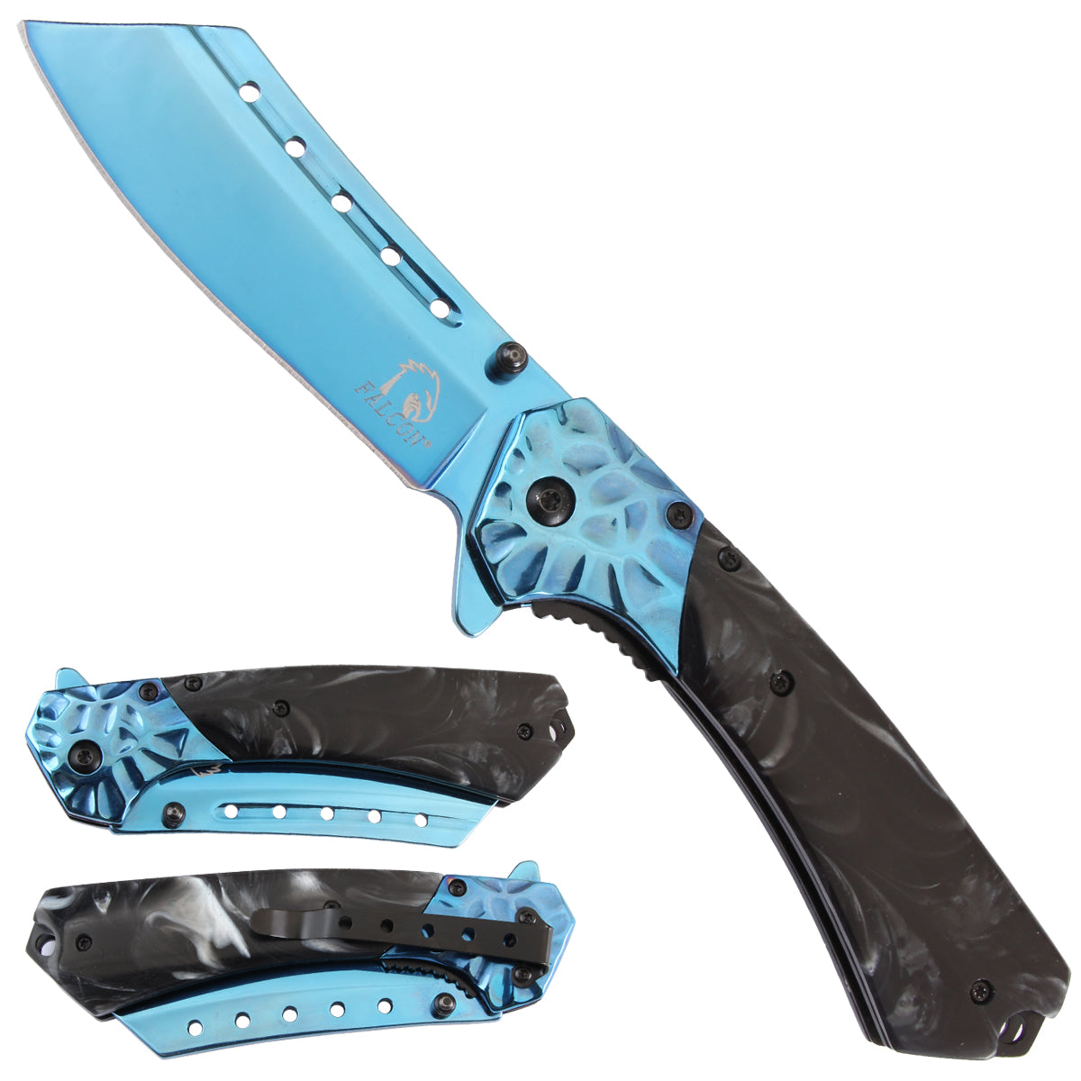 Falcon Spring assisted knife with blue stainless steel bolster -KS3803BLBA