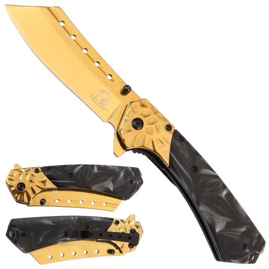 Falcon Spring assisted knife with Gold stainless steel bolster -KS3803GDBA