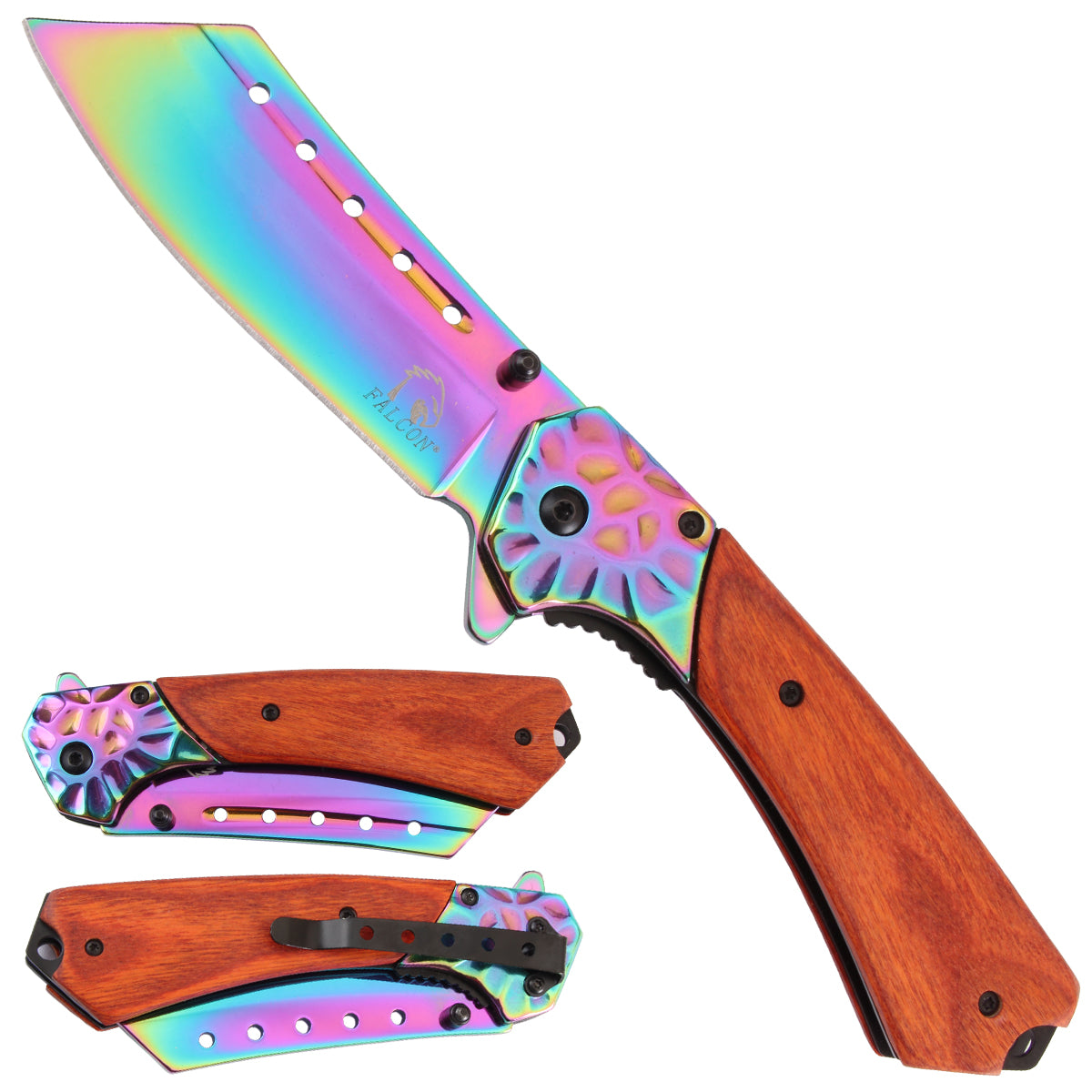 Falcon Spring Assisted Pocket Knife Rainbow Coated Stainless Steel Blade -KS3803RBCW