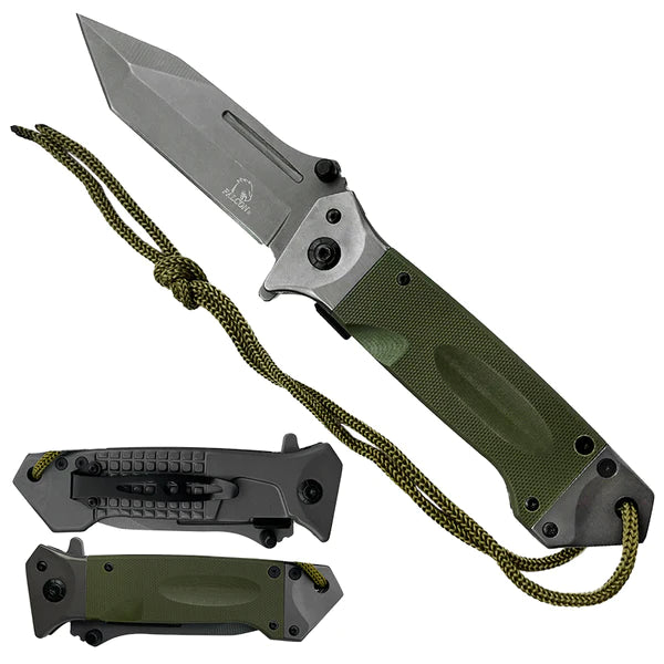 Falcon 8.75" Spring Assisted Pocket Knife Green Handle with Texture for Grip - KS3820GY