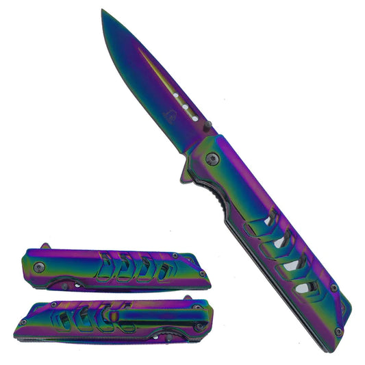 Falcon 8- 3/4" Mirror Rainbow Spring Assisted Pocket Knife - KS4621RB