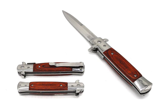 Falcon 8 1/2" Spring Assisted Stiletto Knife w/ Wood handle - KS6008CWD