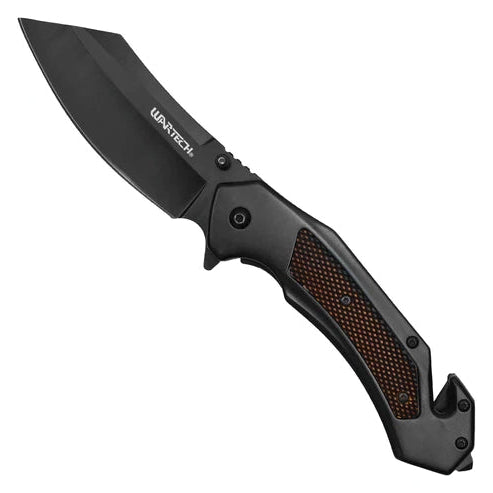 Wartech 8.5" Spring Assisted Pocket Knife with Black Textured Cleaver handle - PWT122BK