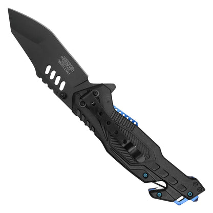 Wartech 8.5" Blue Stripe Tactical Spring Assisted Pocket Knife - PWT130BL