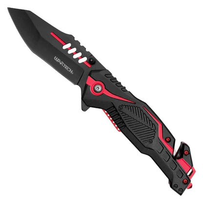 Wartech 8.5" Red Stripe Tactical Spring Assisted Pocket Knife - PWT130RD