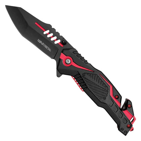 Wartech 8.5" Red Stripe Tactical Spring Assisted Pocket Knife - PWT130RD