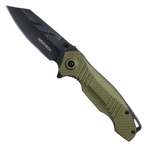 Wartech 8.25" Tactical Spring Assisted Pocket Knife with Green Handle - PWT131DE