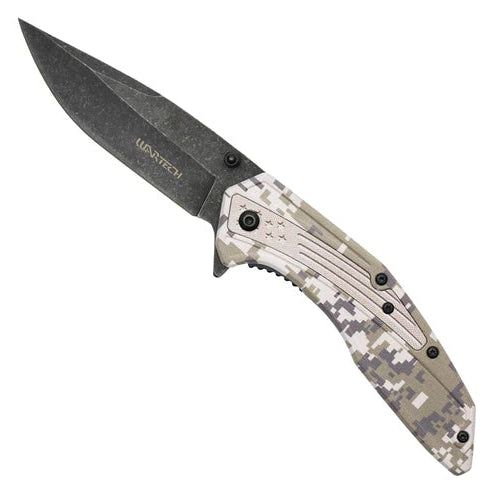 Wartech 8.5" stonewashed Pocket Knife with Tundra Camo Print handle - PWT135A