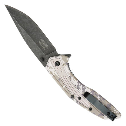 Wartech 8.5" stonewashed Pocket Knife with Tundra Camo Print handle - PWT135A