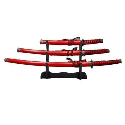 3 pcs Samurai Sword Set with Red plastic scabbard - SA025RD-DG