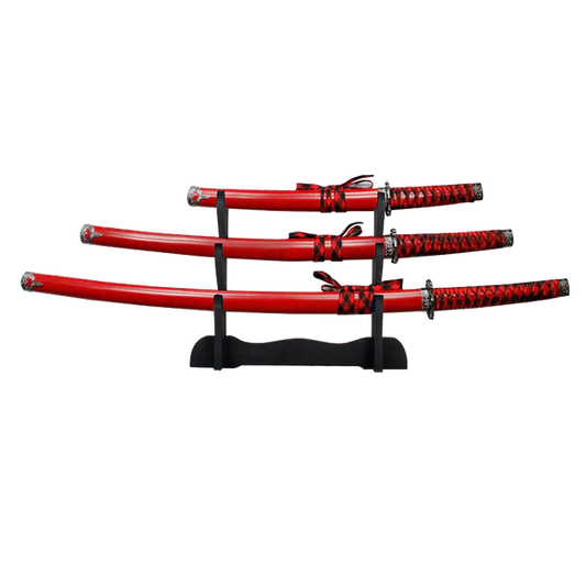 3 pcs Samurai Sword Set with Red plastic scabbard - SA025RD-DG